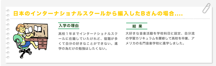 日本のインターナショナルスクールから編入したBさんの場合